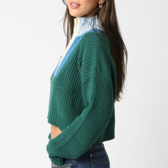 1 LEFT!! NOT SO DIFFERENT GREEN QUARTER ZIP SWEATER - Picture 2 of 3